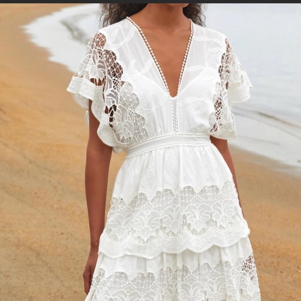 Farm Rio off white Richelier MIDI Dress